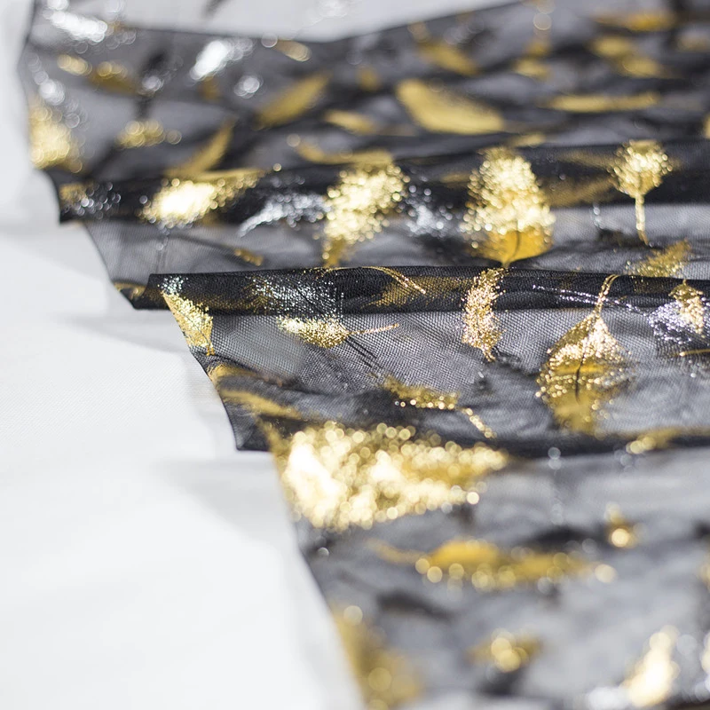 Ширина 140 см 1 м/лот горячее тиснение серебряные золотые перья блестки сетка