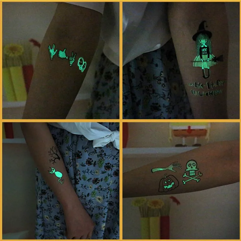 Хэллоуин светящаяся Татуировка Тыква призрак тату для детей поддельные