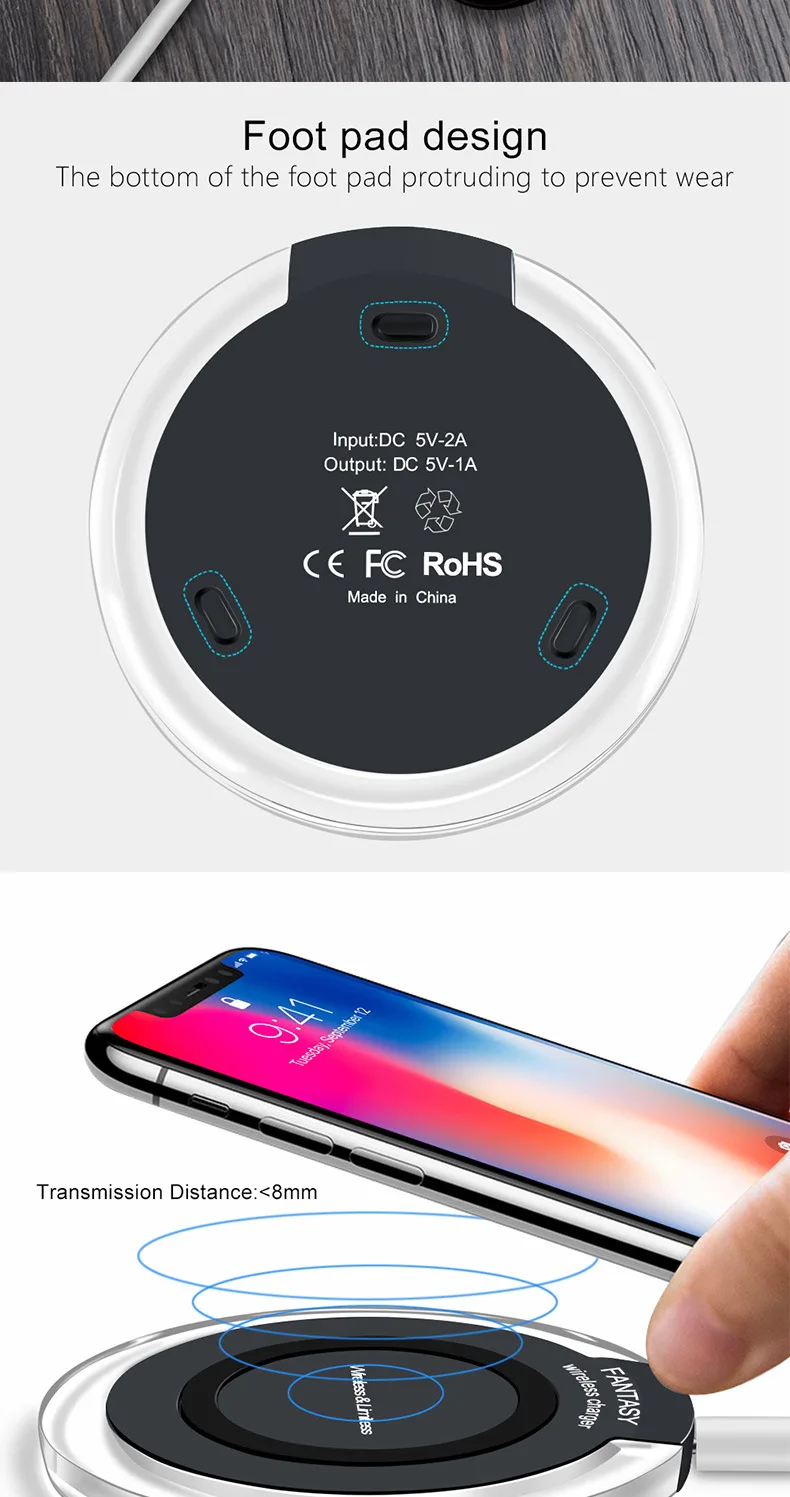 Беспроводное зарядное устройство для зарядки, Индукционное USB зарядное устройство для Apple iPhone 8 Plus/X для samsung Galaxy S6 7 edge S8 Plus Note 8