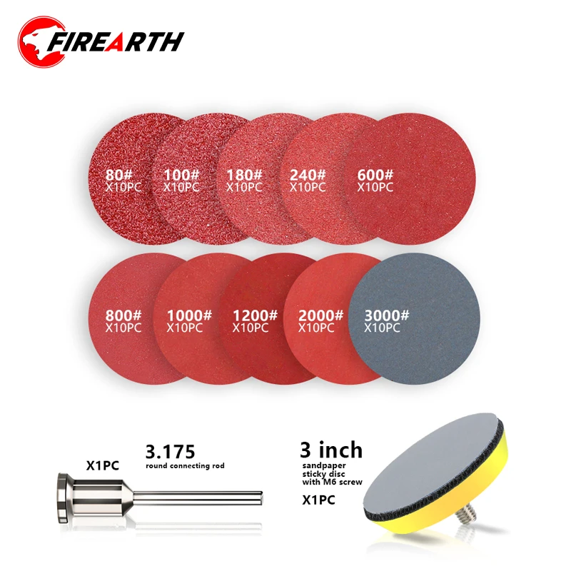 

3 Inch Sanding Disc Set 102pcs 80-3000 Grit Sander Sandpaper with Hook and Loop Sanding pad + 1/8" Shank Sanding Paper