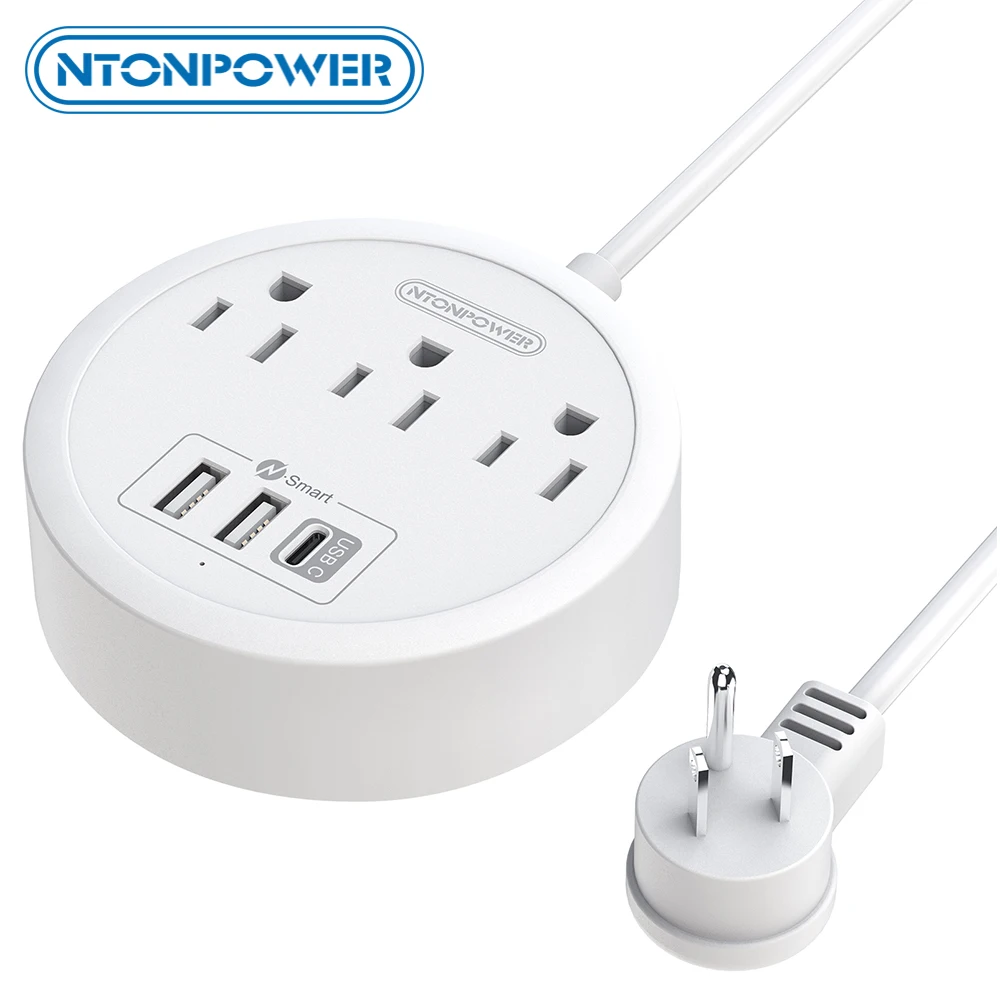

NTONPOWER Power Strip with USB-C Mountable 3 Outlets and 3 USB Ports Desktop Charging Station with 5FT For Travel Home Dorm Room