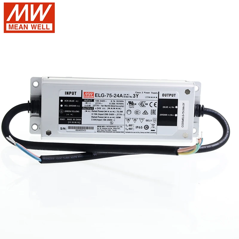 Светодиодный переключатель MEAN WELL ELG 75 24A 3Y 75W 3.15A 24V источник питания 110V/220V AC to DC
