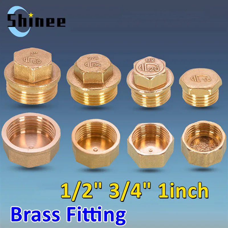 1/2 3/4" 1 inch Male Female Thread Brass Pipe Hex Head End Cap Plug Fitting Quick Connector Ght  Brass Universal Faucet Adapter