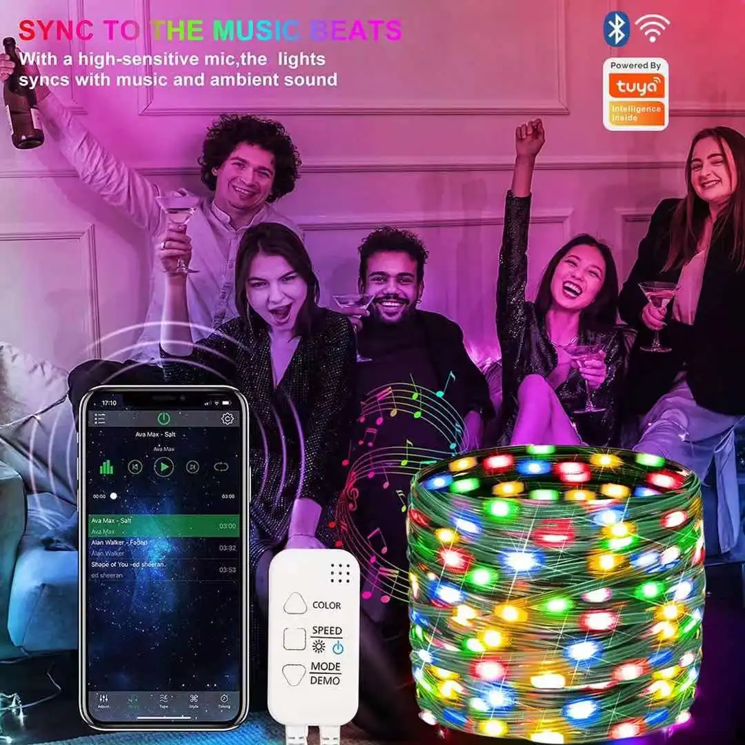 

Tuya wifiAPP and voice control method string lights dreamy RGB color Christmas party smart home ball lights string