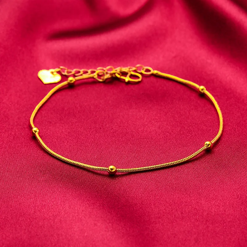 

QEENKISS BT501 Fine Jewelry Wholesale Fashion Hot Woman Girl Birthday Wedding Gift Wave Ball Slim 24KT Gold Chain Bracelet