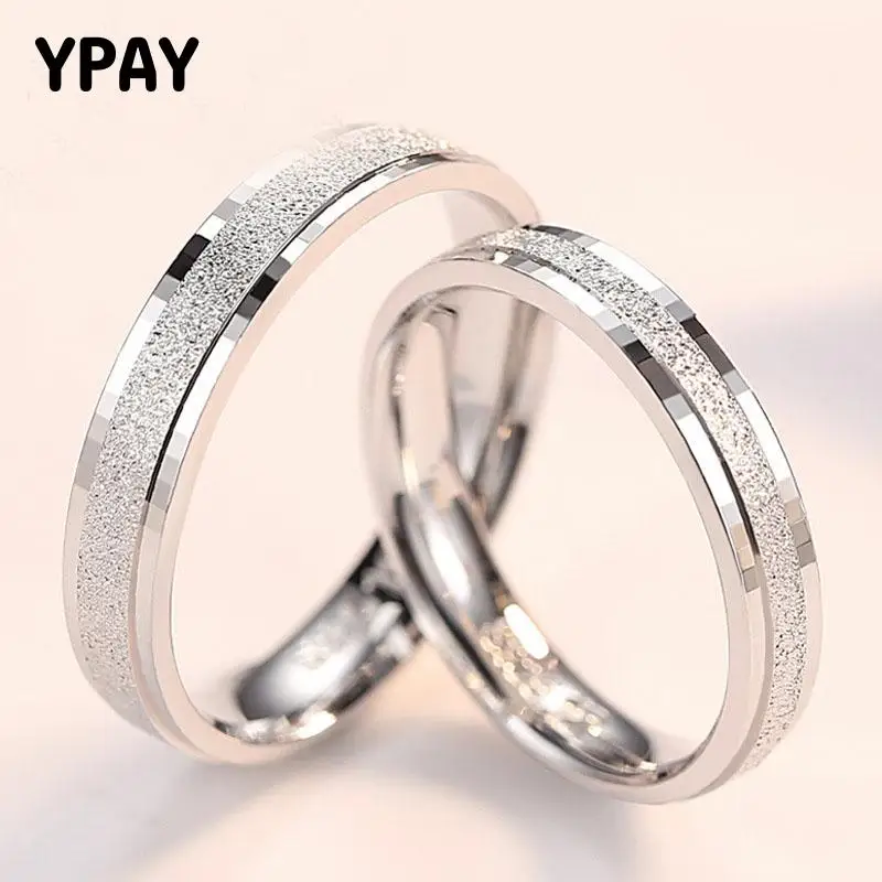 

YPAY 1 PC 100% Pure 925 Sterling Silver Rings for Men Women Frosted Flakes Lovers Couple Ring Wedding Party Jewelry Gift YMR940