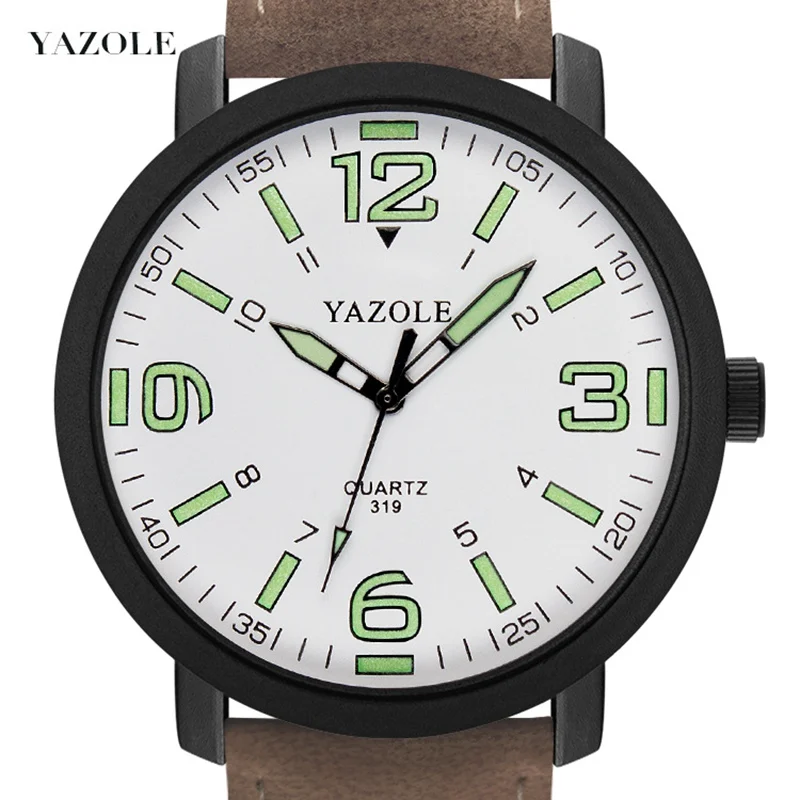 Мужские часы от бренда YAZOLE 45 мм светящийся большой циферблат ремешок из ПУ кожи