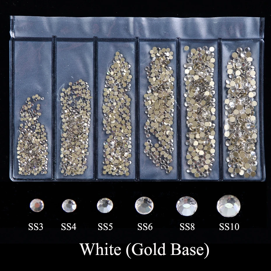 White Gold Base Разноцветные SS3-SS10 стразы белого цвета с кристаллами для ногтей, красная основа для украшения ногтей, стразы, блестящие аксессуары CH1049 - Цвет: White Gold Base