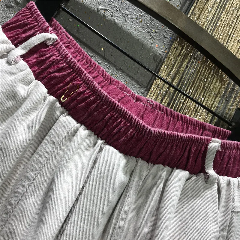 

2021 Summer New Personalized Colorful Ripped Trousers High Waist Loose Wide Leg Denim Cropped Harem Pants Jeans Women