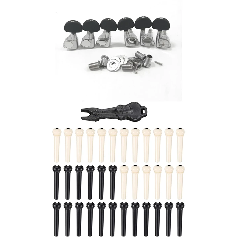 

6PCS Guitar String Tuning Key Pegs/Machine Head Knobs With 36PCS Acoustic Guitar Bridge Pins Pegs In White And Black