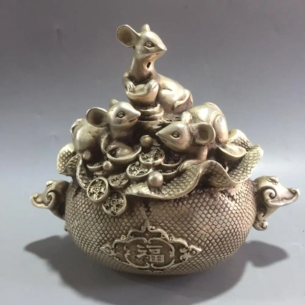 

Изысканный белый медный счастливый мешок украшение "мышь"