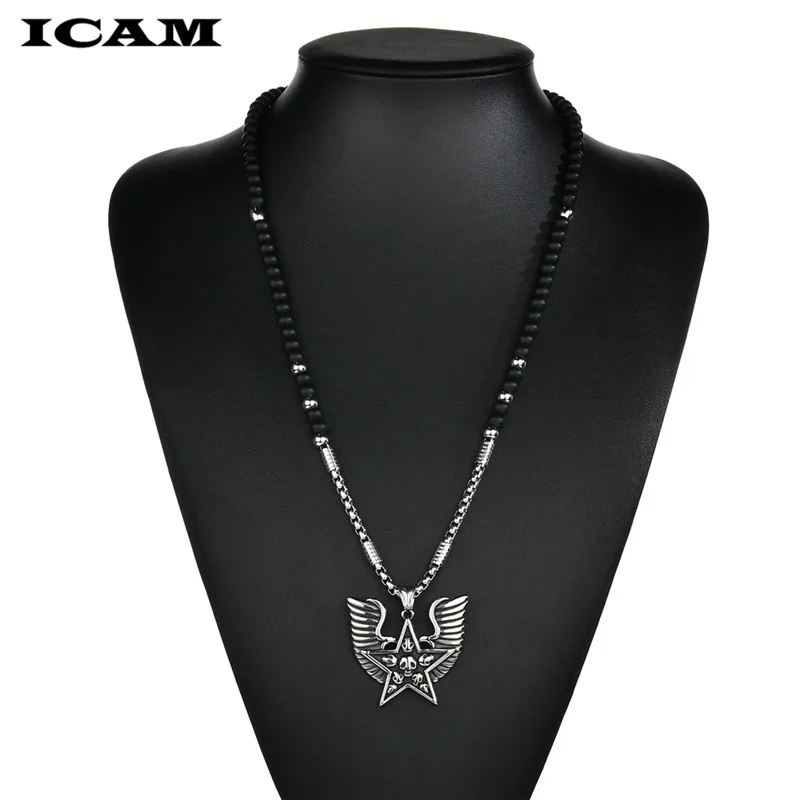 ICAM Мужская мода череп панка посеребрянное ожерелье для мужчин крыло орла Кулон