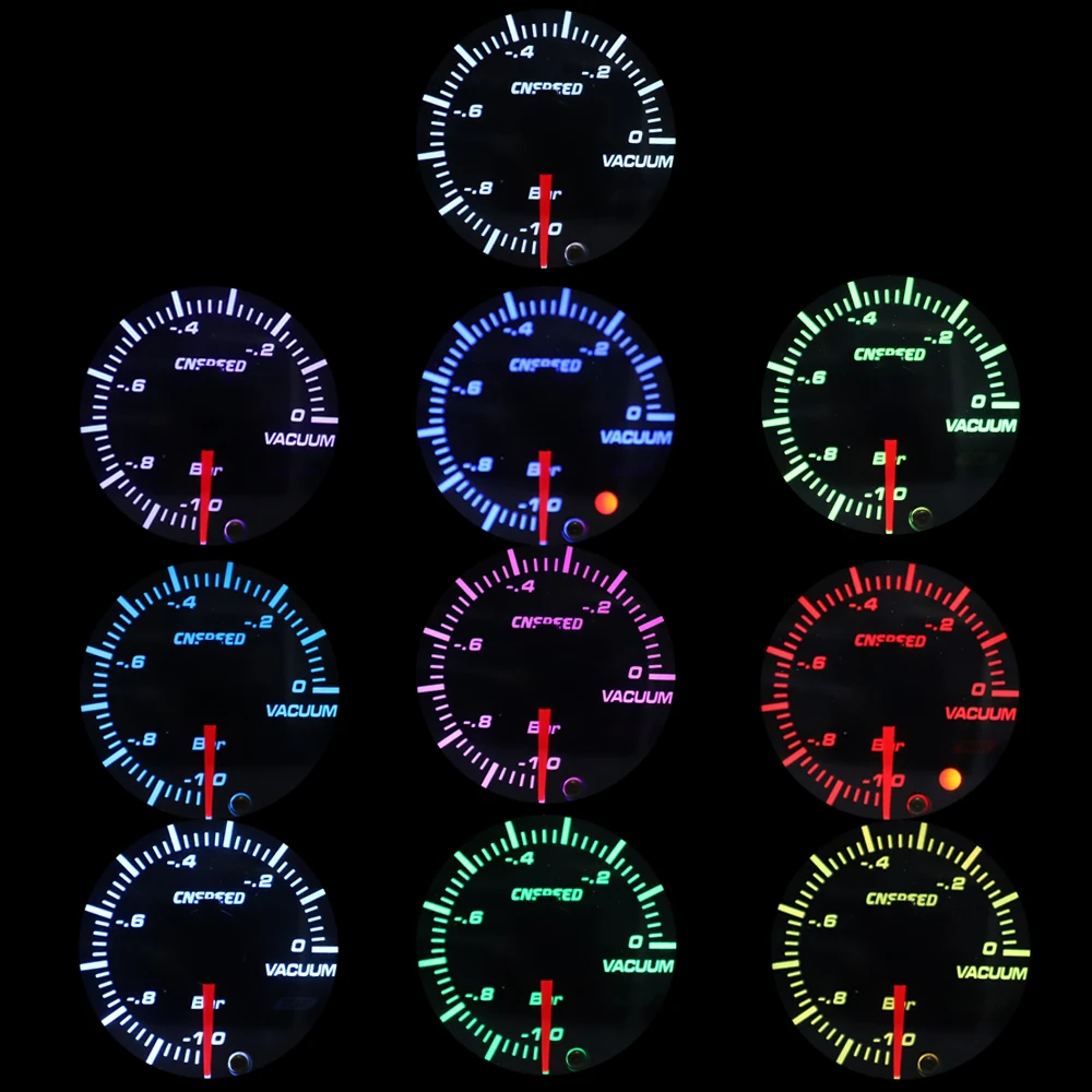 

2inch 52mm 12v Universal 10 Color LED Racing -1~0 Bar Vacuum Gauge Car Auto Vacuum Meter Red Pointer With Sensor&Holder