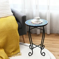 Folding Mosaic Side Table Classic Exquisite Ceramic Tile Powder-coated Steel Frame Living Room Side Table Garden Coffee Table