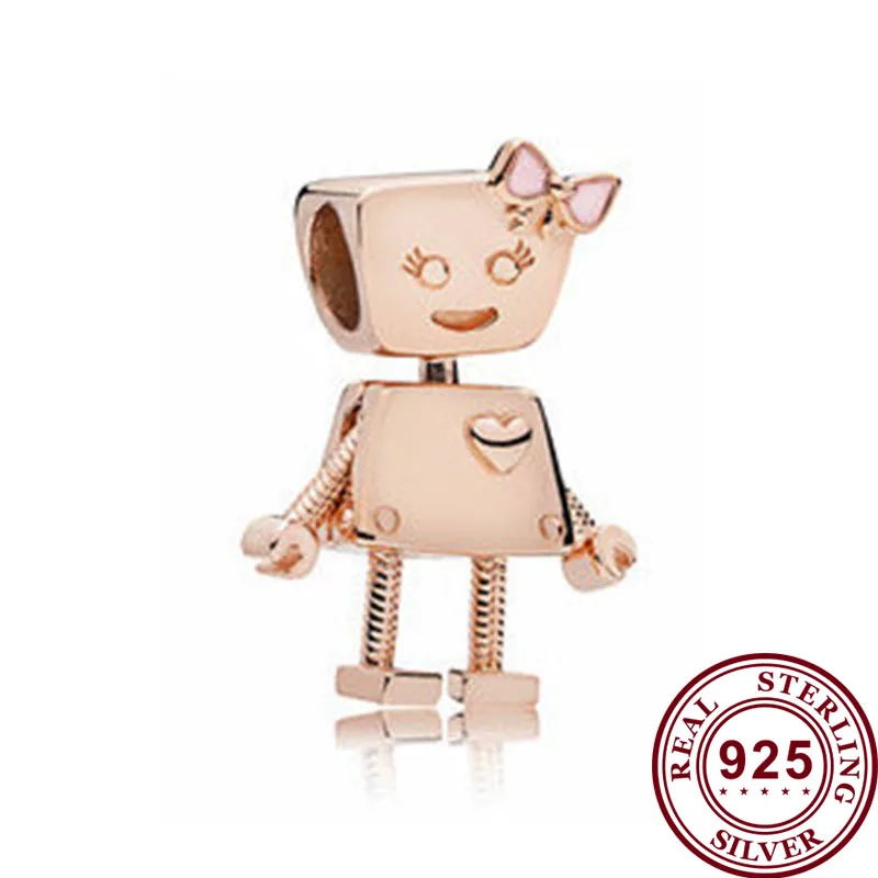Оригинальная бусина Bella Robot из 925 стерлингового серебра, розовое золото, подходит для браслета и ожерелья Pandora для женщин, украшения своими руками.