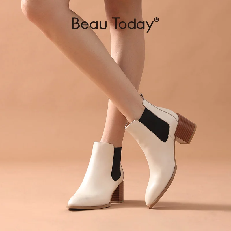 Женские ботинки Челси BeauToday мягкие до щиколотки из натуральной кожи с острым