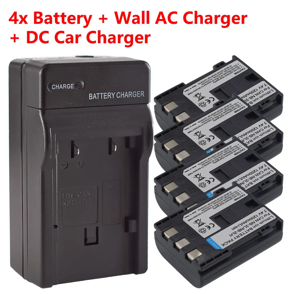 4 шт. в упаковке NB-2LH Батарея для Canon Rebel XT XTi EOS 350D 400D G7 G9 + зарядное устройство дома и