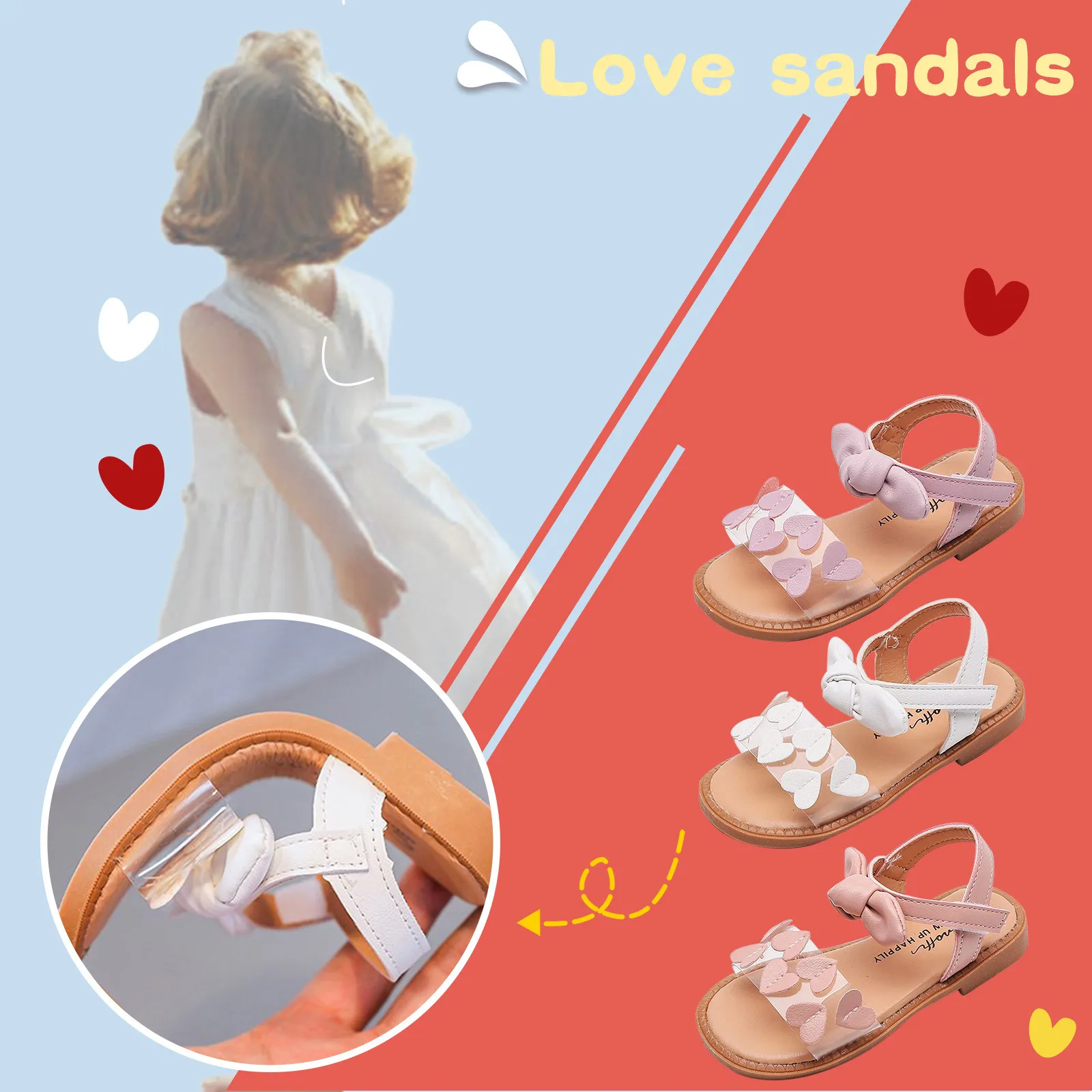 

2021 Summer Children's Bow Sandals Girls' Sweet Love Roman Shoes Little Girls Bowtie Summer Beach Bohemian Sandals Beach Shoes