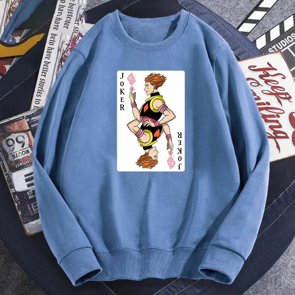 

HISOKA MOROW Print Sweatshirts Cartoon Psycho Joker Hoodies Japanese Anime Hunter X Hunter Men Sweatshirt Harajuku Men Hoodies