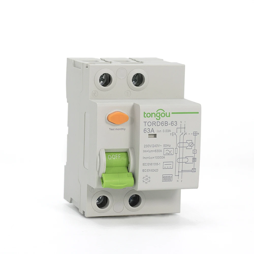 2-полюсный 63 Amp 30 мА Тип B 10KA RCCB RCD 230V 400V автоматический выключатель для EV PV