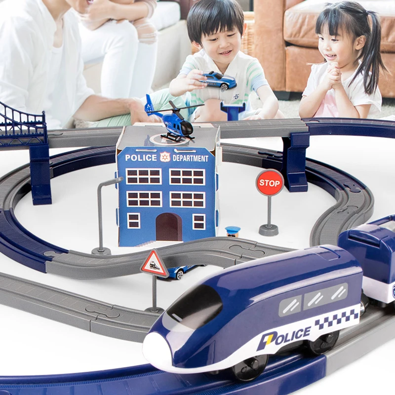 

Electric Track Car Set Police Fire Railway Track Compatible Various Brands of Wooden Track Assembled Educational Toys for Kids