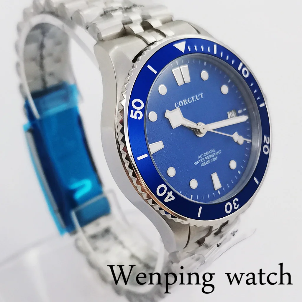 Мужские часы с сапфировым стеклом и синим циферблатом 40 мм | Наручные