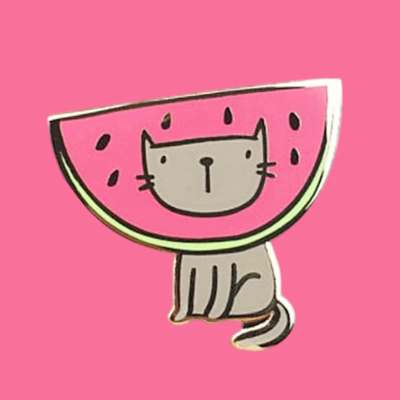 Мультяшные котенок арбуз кошка искусственный рюкзак шляпа сумка лацкан значки