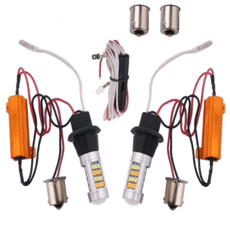 Новинка 2x S25 1156 BA15S 7440 BAU15S Canbus двойной цвет 54SMD 4014 Светодиодные белые/Янтарные