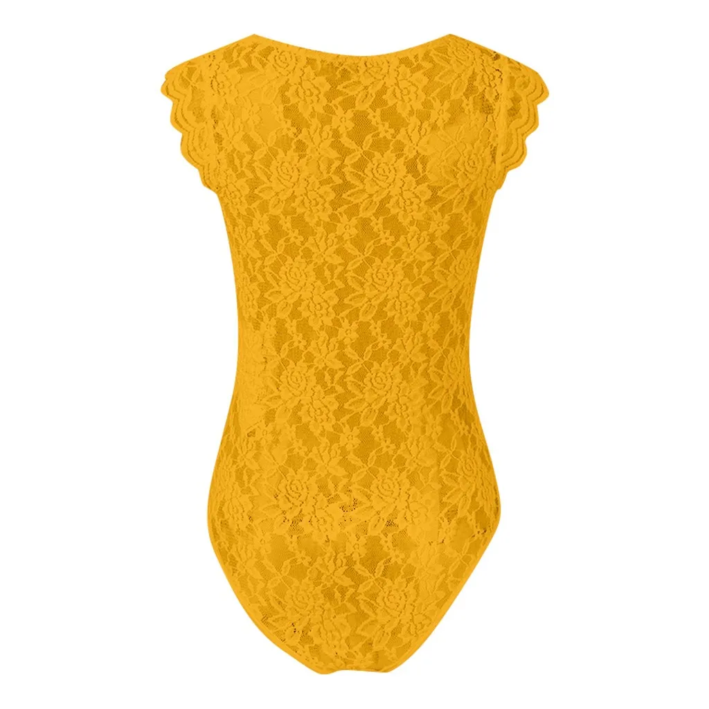 Women Sexy Lace Bodsuit Sleevless V-neck Sheer Mesh Slim Bodysuit Tops Romper Overalls Feminino Body Suits |