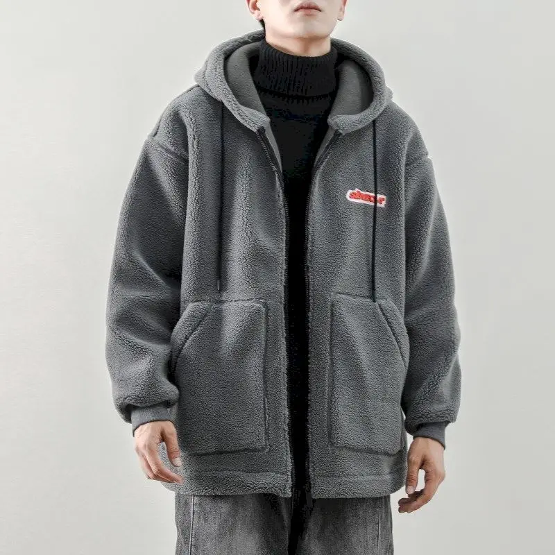 Куртка из овечьей шерсти с капюшоном искусственного меха мужские зимние куртки