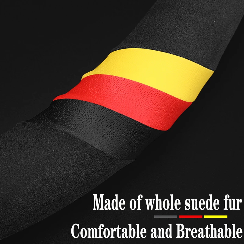 

For Volkswagen VW 3D Laser Printing Logo Sports 3-Lines Cow Absorb Sweat Leather Car Steering Wheel Cover Fit Beetle Golf Polo