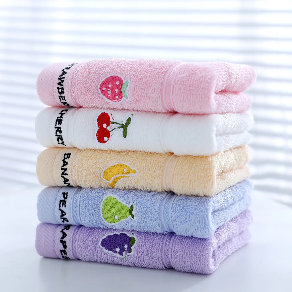 

Children'S Towel Soft Absorbent Kindergarten Face Towels Cotton Cute Cotton Towel With Embroidery Fruit Portable Outdoor Towels