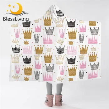BlessLiving Princess Crown Hooded Blanket Microfiber Pink Throw Blanket Girly Wearable Blanket Cartoon Sherpa Fleece Blanket 1