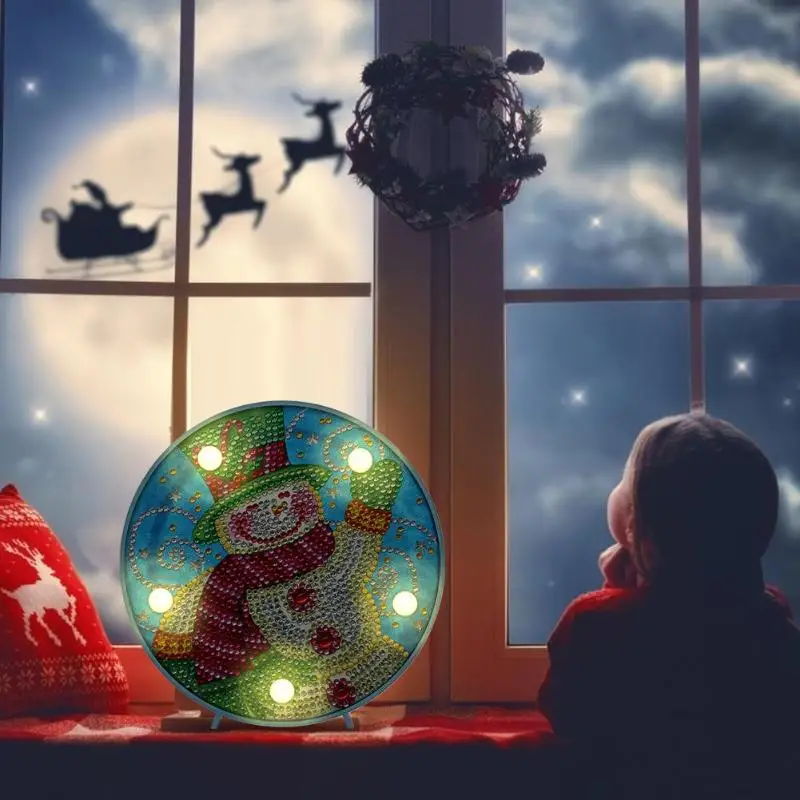 Xmas DIY особой формы алмазов картина светодиодный ночной Светильник Снеговик светильник вышивка стол ночь рождественские украшения для дома