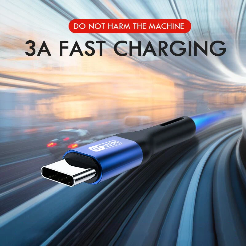 GTWIN 1M 2M Type C USB Cable 3A Fast Charger Cable For Samsung S9 S10 HUAWEI 3A Charging Wire USB C Data Cable Xiaomi mi9 LG