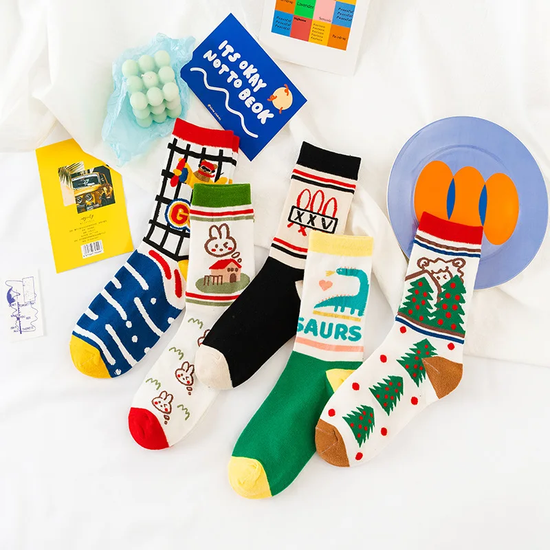 

Cartoon Cute Animal Print Crew Socks Christmas Japanese Style Harajuku Streetwear Fashion Trend Middle Tube Socks