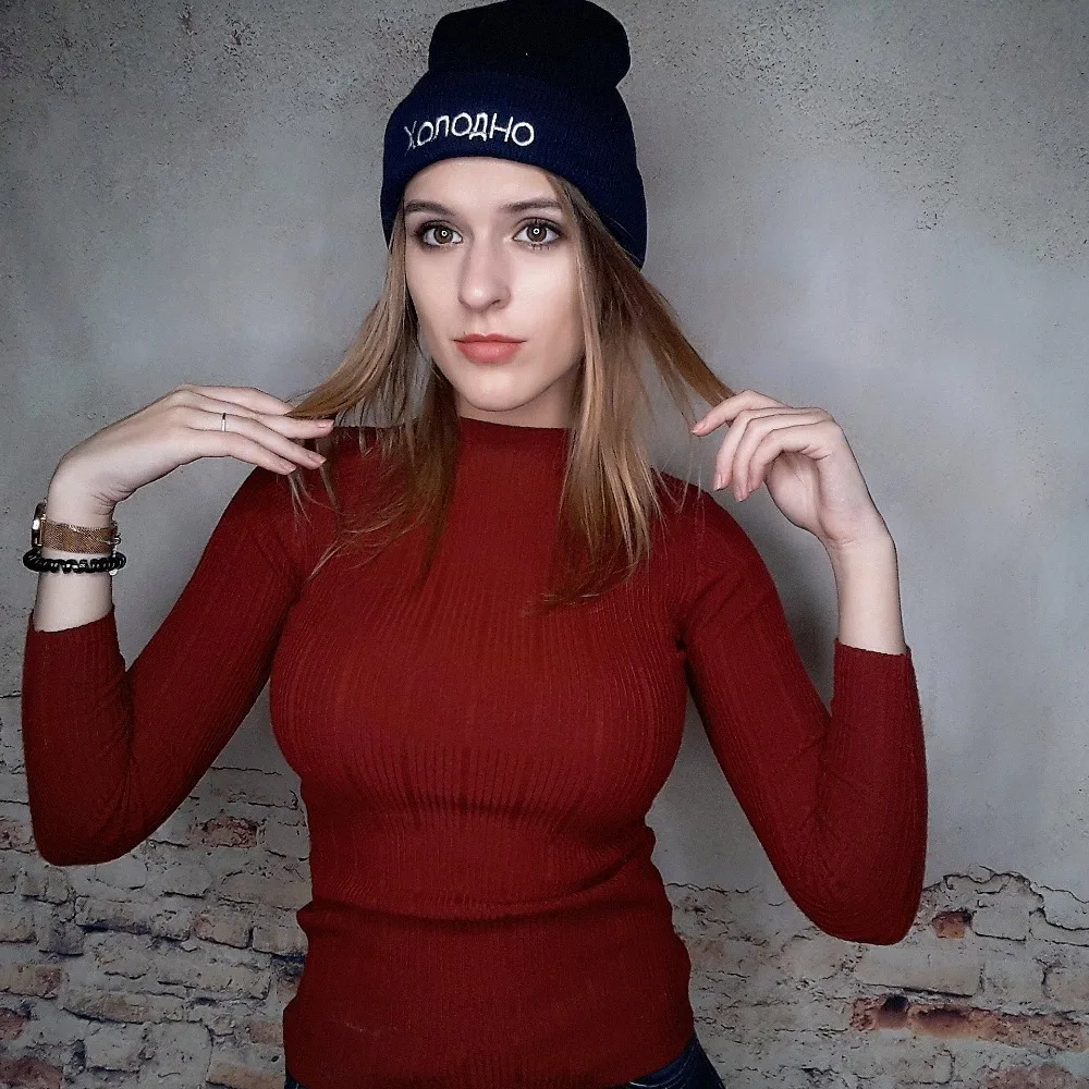 1 шт шапка Холодно Письмо вышивка повседневное шапка женская мужская теплая вязаная зимняя шапка модные Сплошной цвет шапка