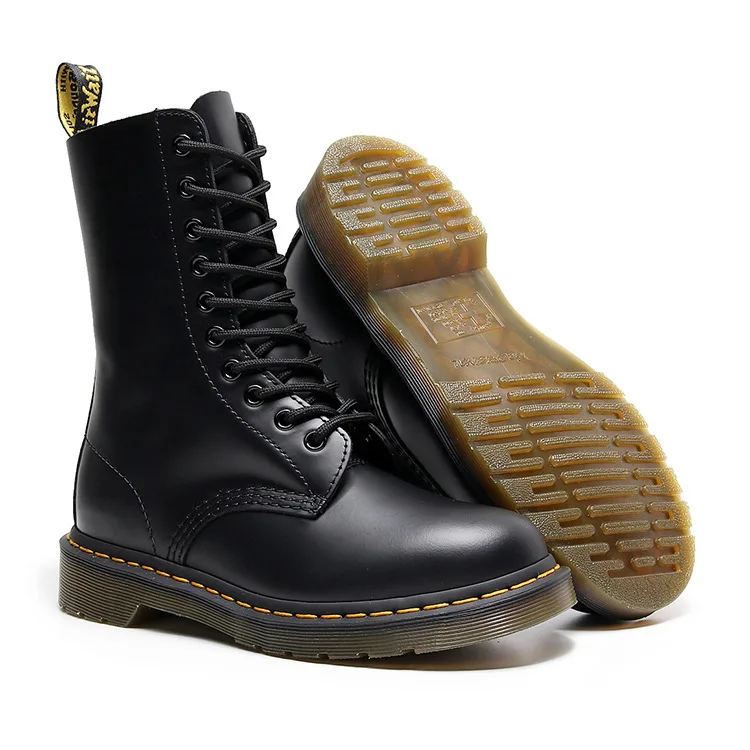 

Кожаные высокие женские сапоги, Классические ботинки Martin с 10 отверстиями, Женские Британские уличные черные мотоциклетные сапоги Botas de mujer