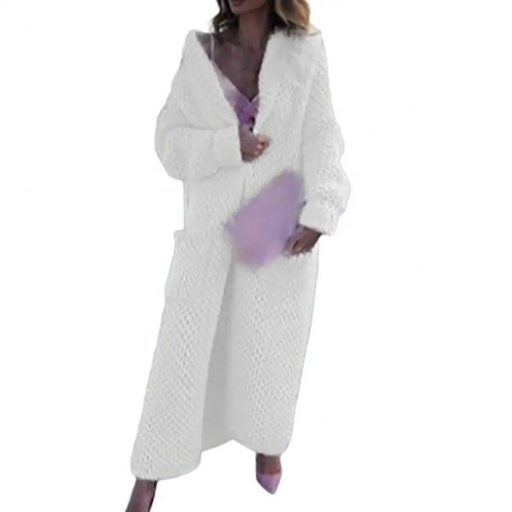 

2021 Women Long Cardigan Pockets Autumn Winter Solid Color Lapel Long Sleeve Warm Knitted Sweater Coat Streetwear Women Clothing