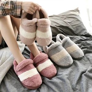 New Winter Women Closed Slippers Warm Lining Cozy Home Indoor Slippers Short Plush Floor Shoes Couple Adult Mute Hairy Slides