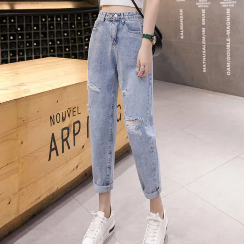 

Woman Jeans Ripped High Waist Clothes Denim Pencil Pants Clothing Streetwear Vintage Quality 2021 Fashion Harajuku Straight Pant