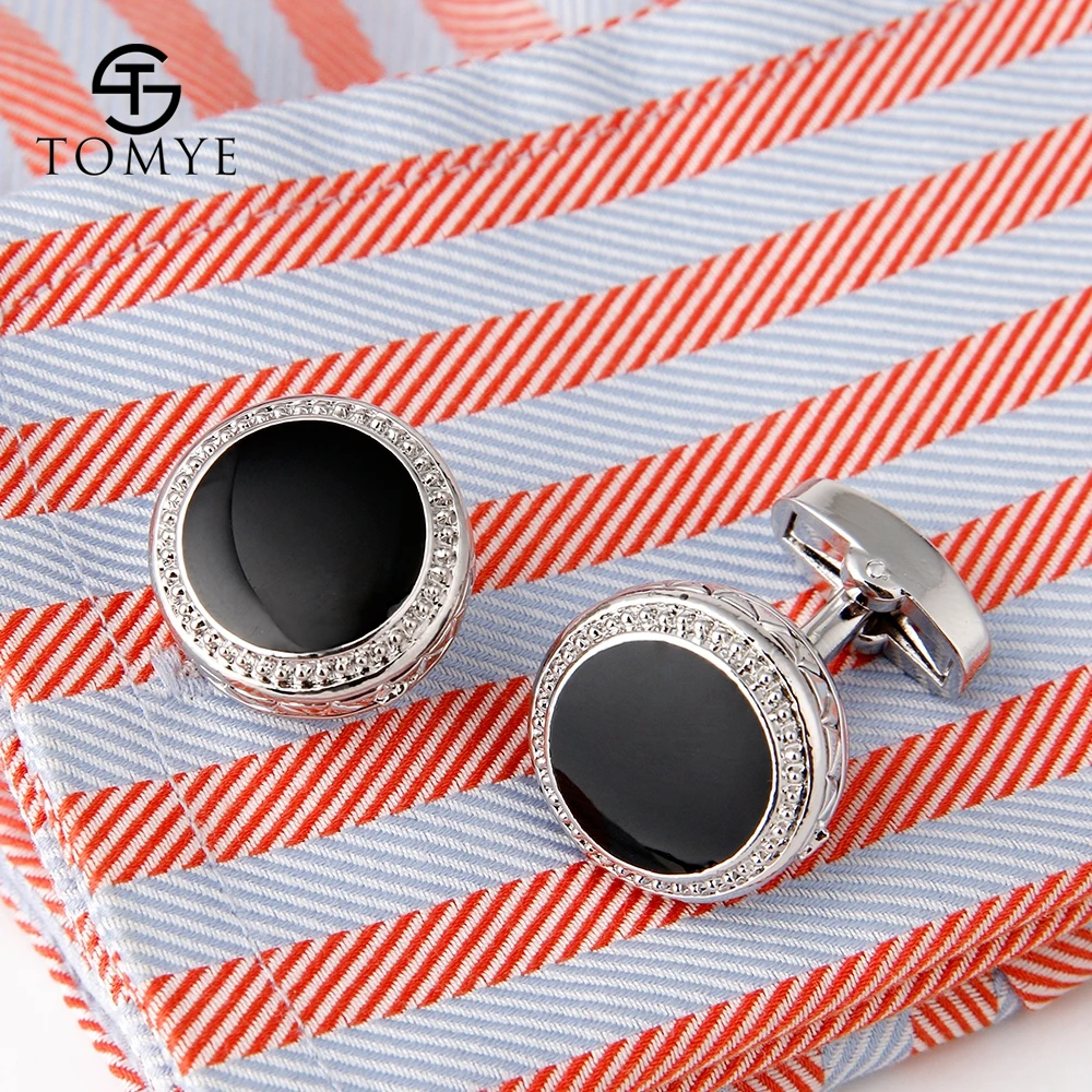 Роскошные золотистые и черные эмалированные свадебные мужские запонки TOMYE