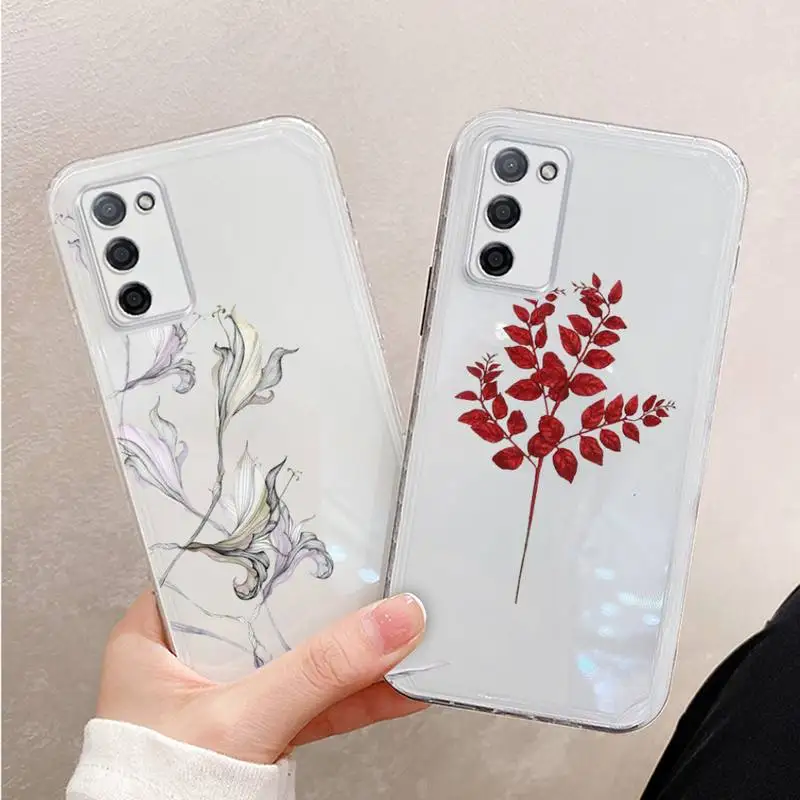 

Watercolor flowers gold leaves Phone Case For Xiaomi Mi 11 Ultra Lite 10 Redmi Note 9 8 7 9a K30S K40 Pro Transparent Coque
