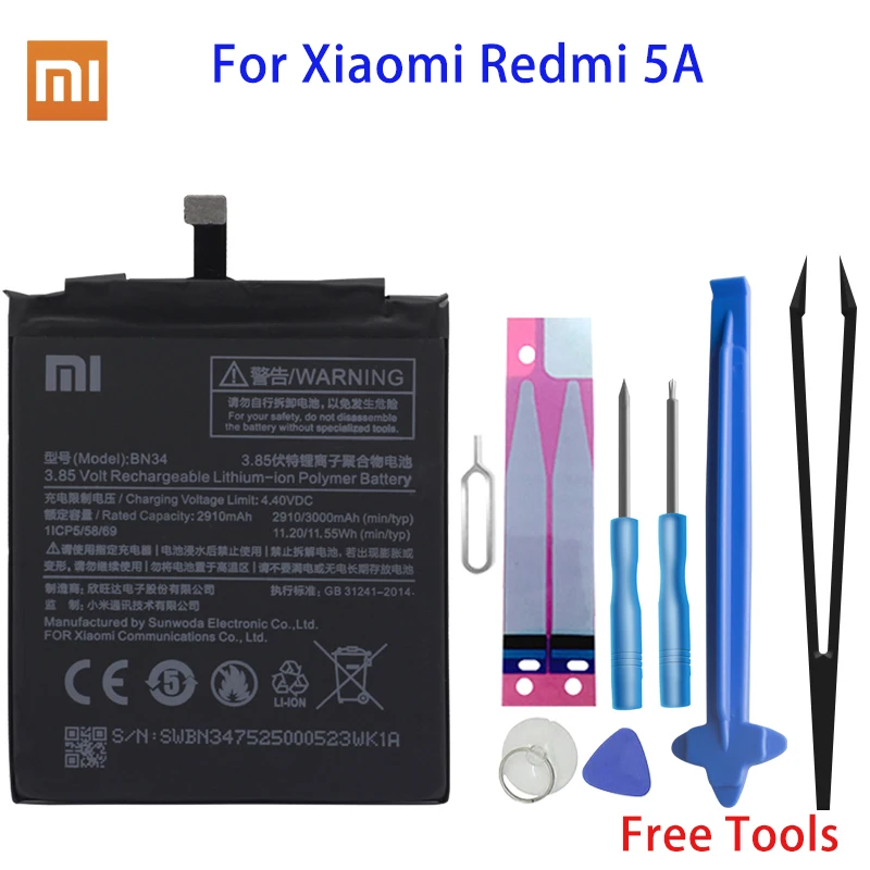 Оригинальный аккумулятор Xiao Mi BN34 сменная батарея для телефона Xiaomi Redmi 5A 5 0 дюймов