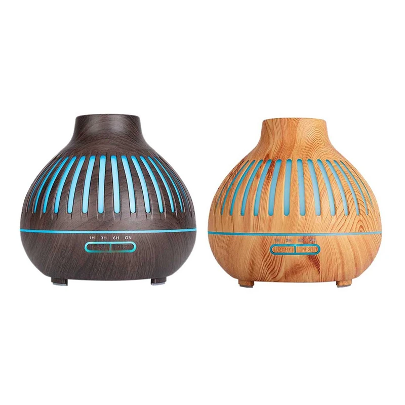 

Aroma Essential Oil Diffuser, 400Ml Wood Grain Cool Mist Whisper-Quiet Humidifier With Color LED Lights EU Plug