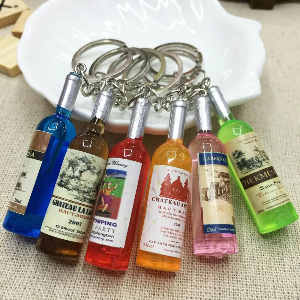 2020 New Creative Women/Men's Fashion Handmade Resin Wine Bottle Key Chains Rings Alloy Charms Gifts Random Color | Украшения и