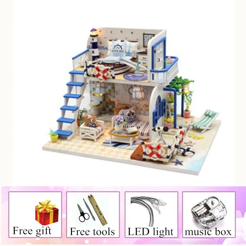 house and music BLUE COAST Кукольный дом Миниатюрный Кукольный домик DIY деревянный дом с мебели Развивающие игрушки для детей подарок на день рождения ребенка - Цвет: house and music