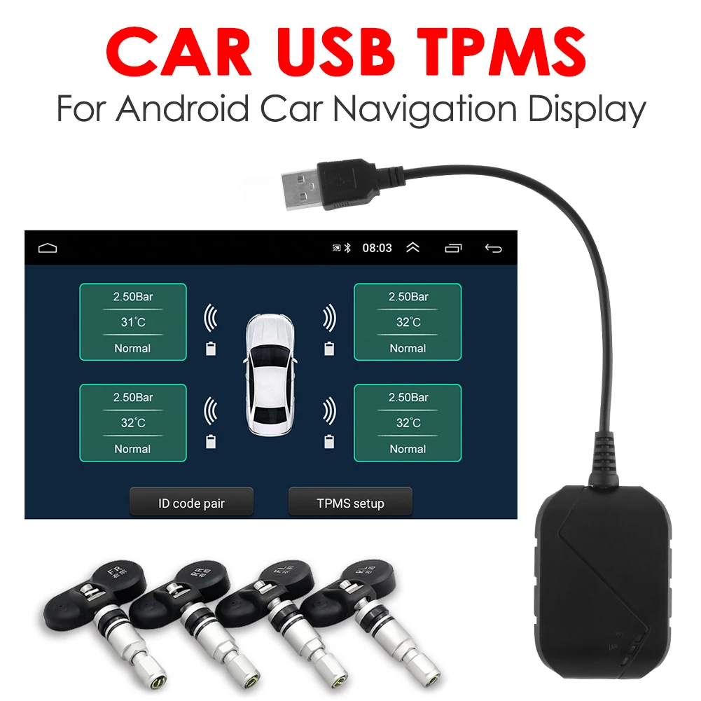 

USB 3.0 Tyre Tire Pressure Monitoring System Car Tire Pressure Alarm Monitor System USB TPMS for Android Car Stereo