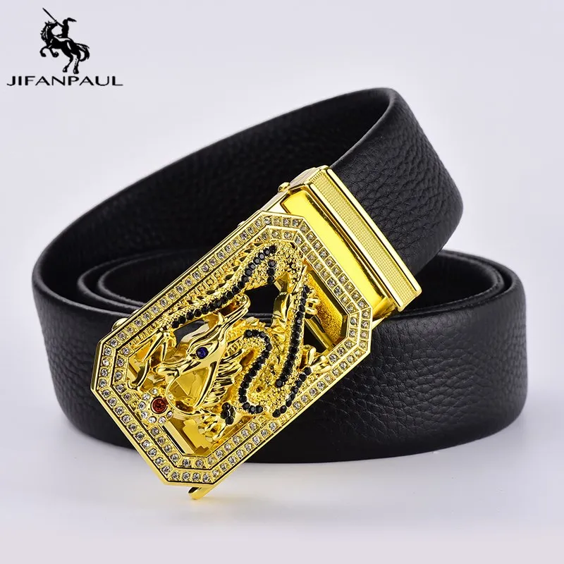 

JIFANPAUL Good mens belts for men With Elegant luxury brand automatic buckle fashion waist male 3.8cm Width Men's Leather Belt