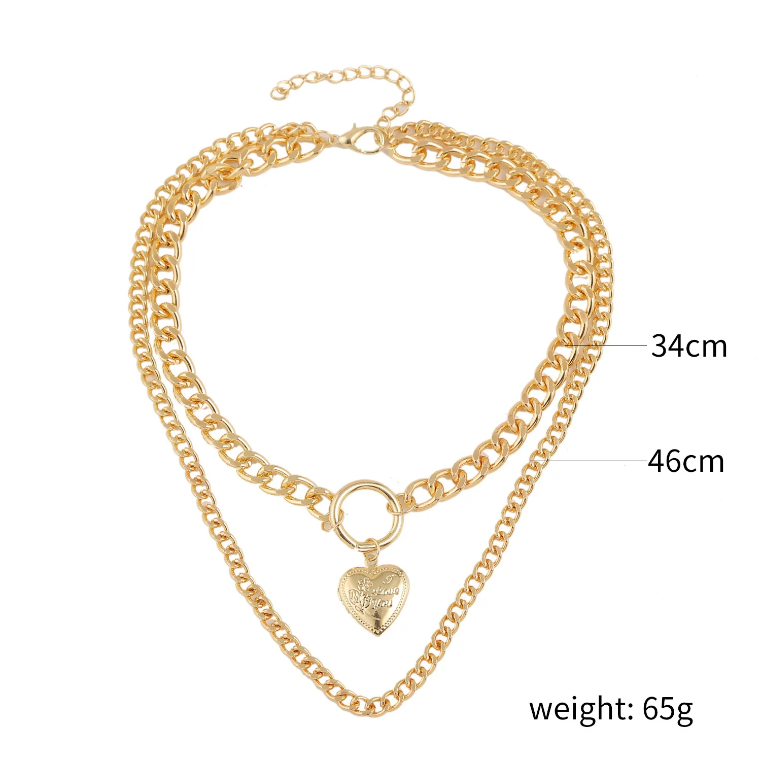 

Love Heart Pendant Necklace Multilayer Gold Color Flower Link Chain Punk Statement Necklaces Choker for Best Friend Goth Jewelry